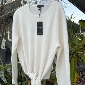 NWT Ann Taylor 100% Cashmere Tie-Front Sweater ivory